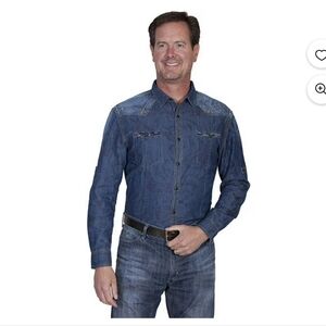 Scully Mens Western Long Sleeve Denim Tie Dye Button Up Shirt M